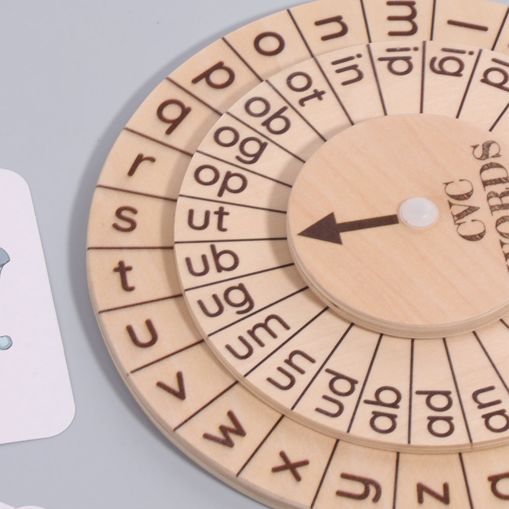Wooden Phonics Spinning Wheel – English Spelling & Vowel Learning Game