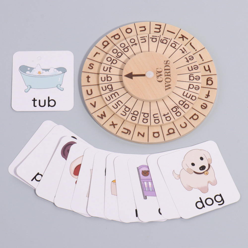 Wooden Phonics Spinning Wheel – English Spelling & Vowel Learning Game
