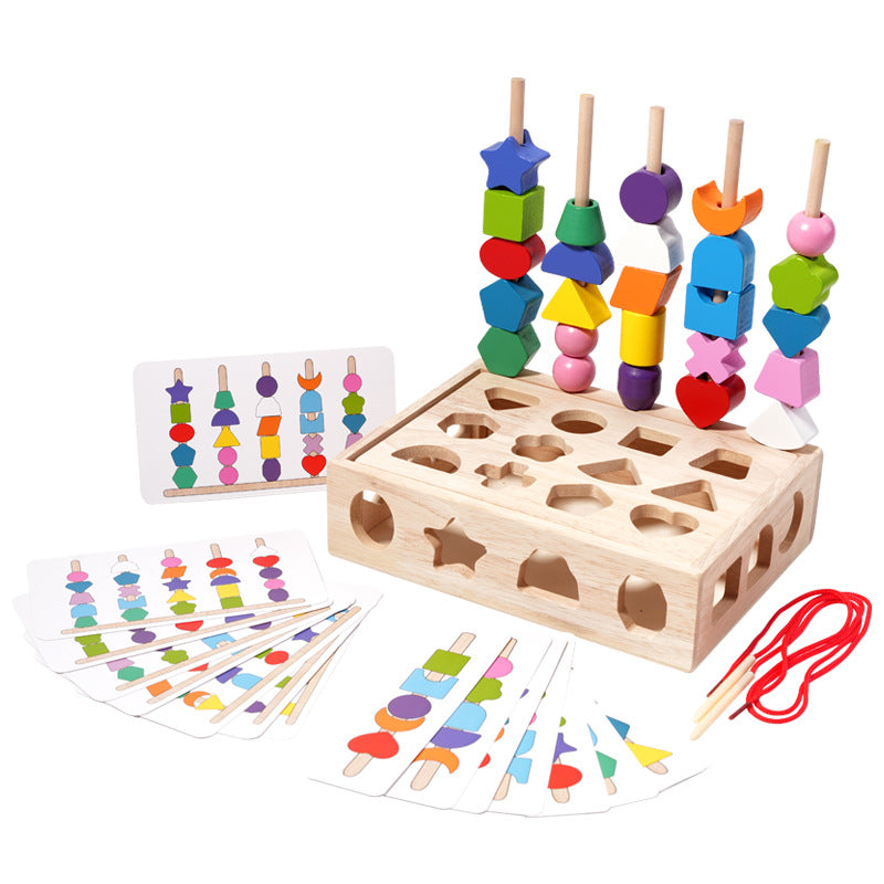 Wooden Shape Matching Puzzle Bead Set – Early Learning Toy for Kids