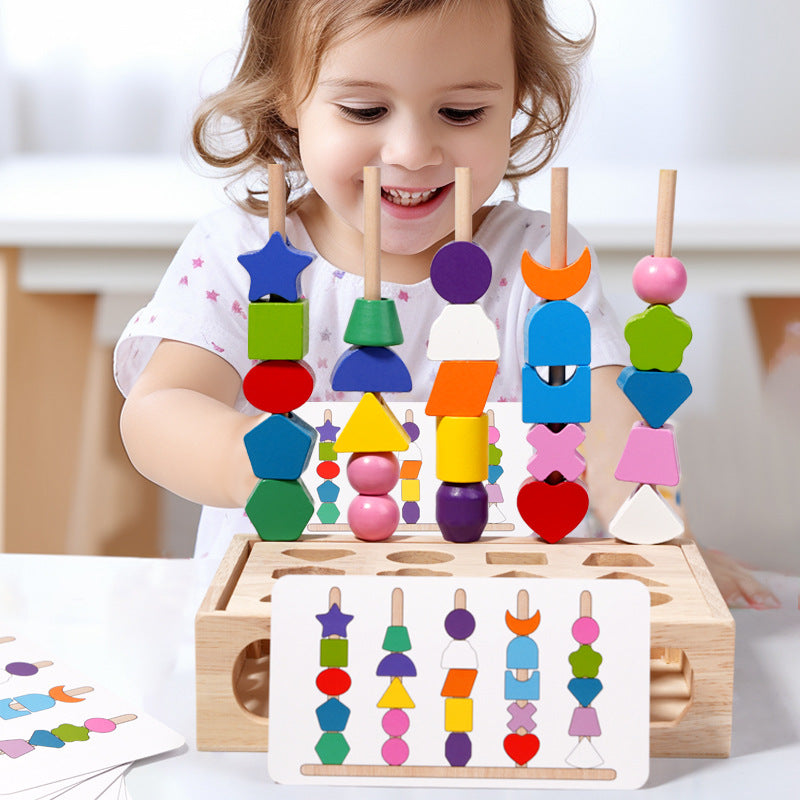 Wooden Shape Matching Puzzle Bead Set – Early Learning Toy for Kids