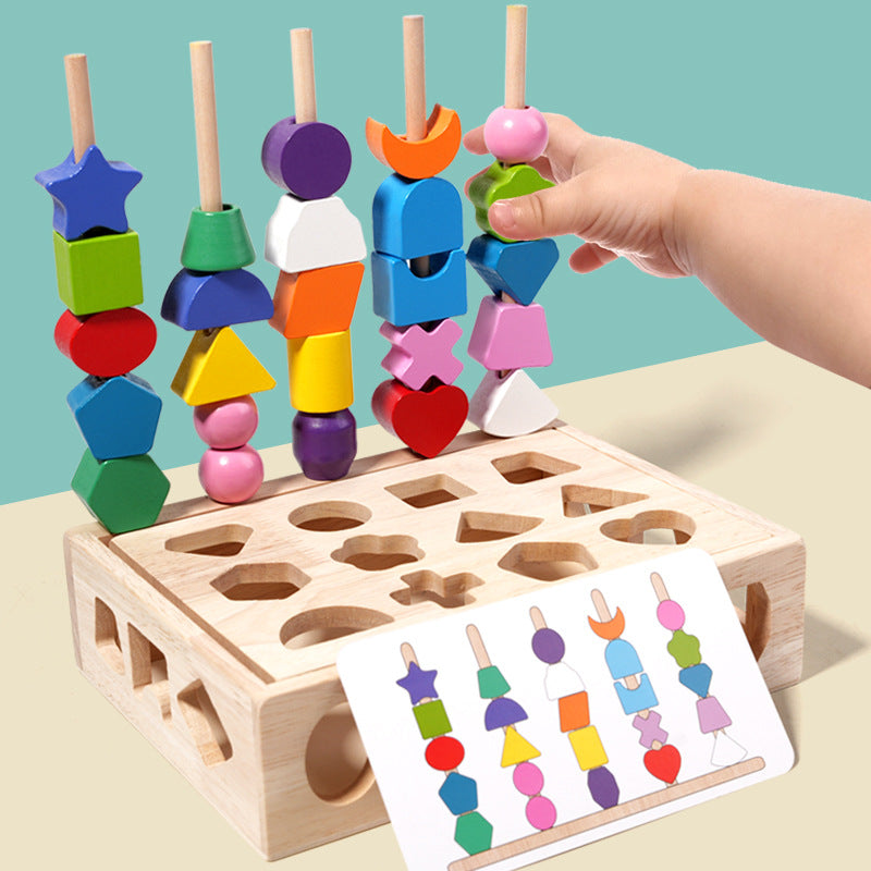 Wooden Shape Matching Puzzle Bead Set – Early Learning Toy for Kids