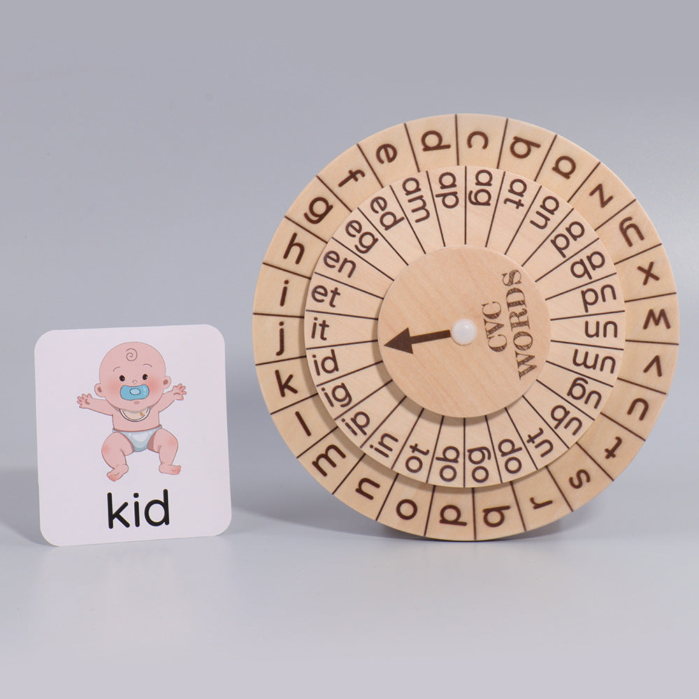 Wooden Phonics Spinning Wheel – English Spelling & Vowel Learning Game