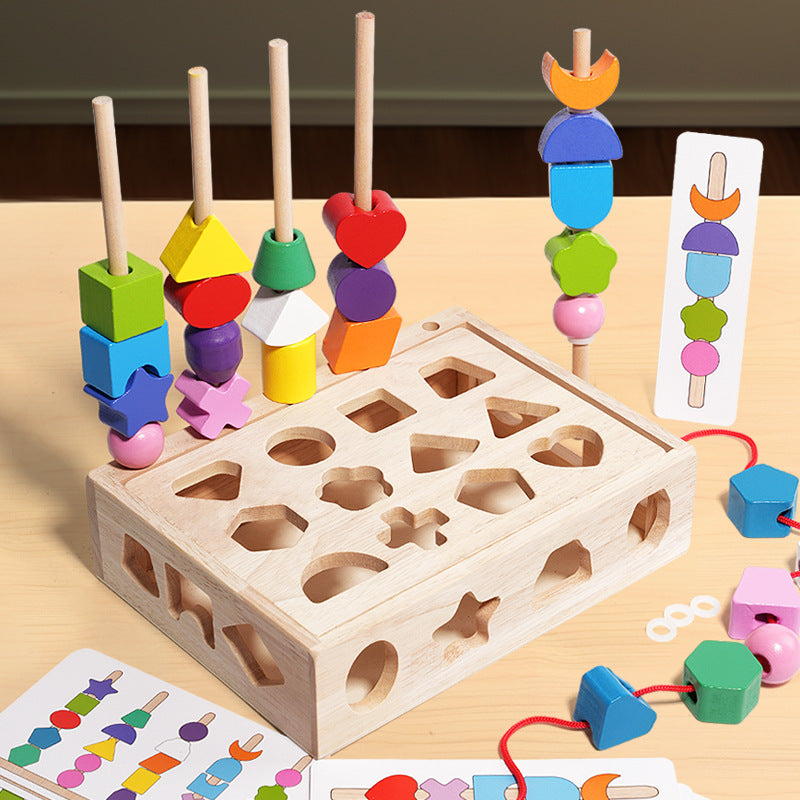Wooden Shape Matching Puzzle Bead Set – Early Learning Toy for Kids
