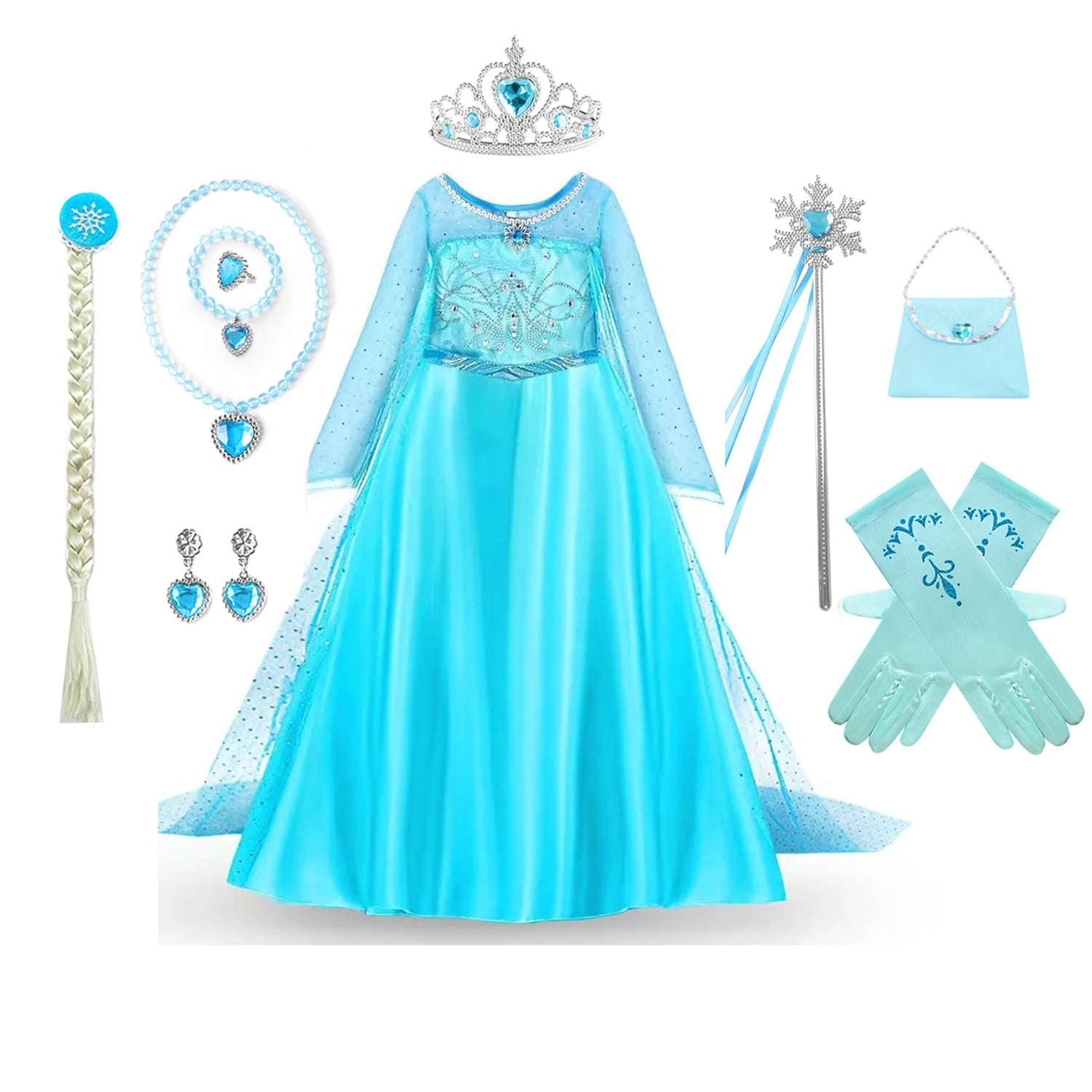 Toddler girls blue Elsa Snow Queen princess dress for Halloween birthday and Easter