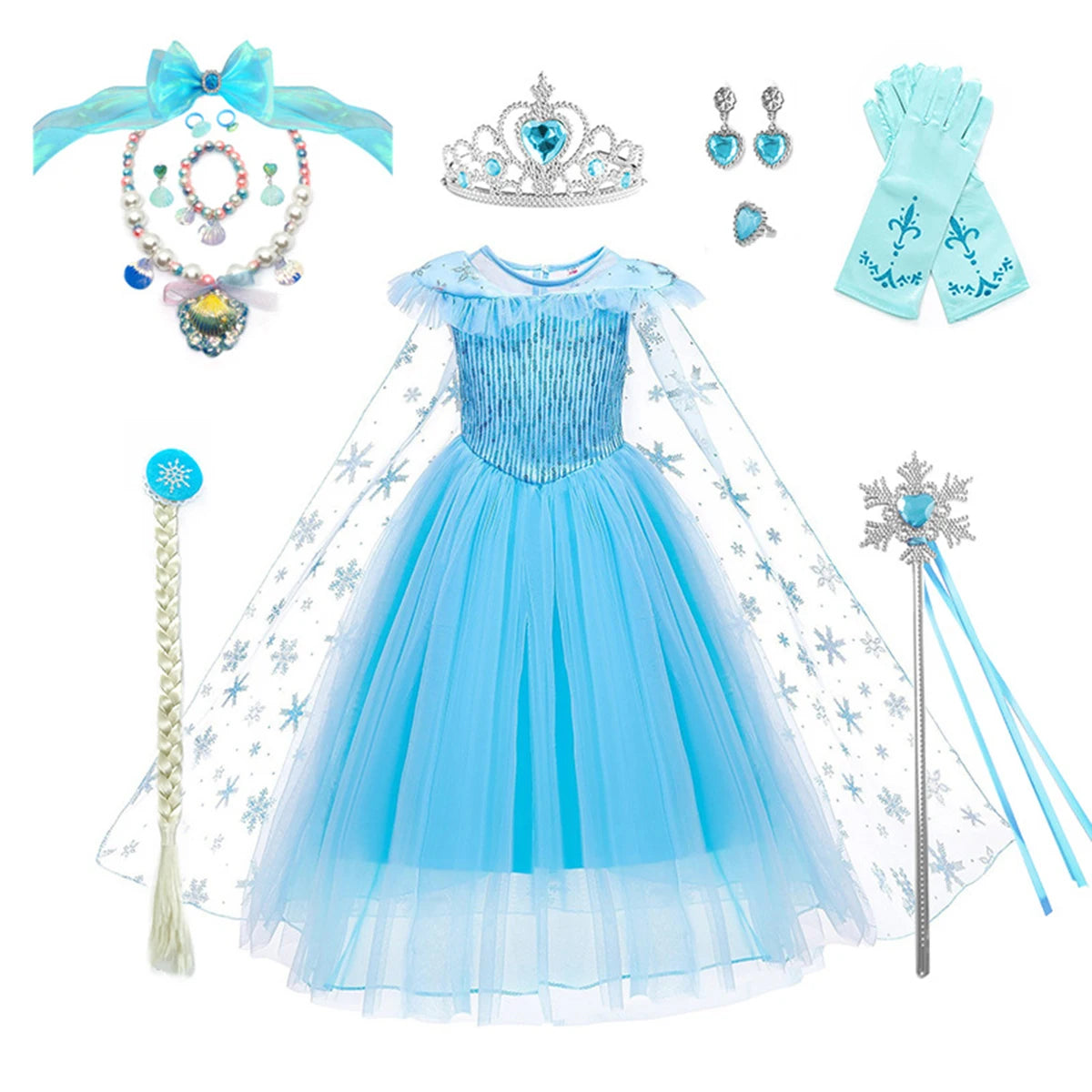 Toddler girls blue Elsa Snow Queen princess dress for Halloween birthday and Easter