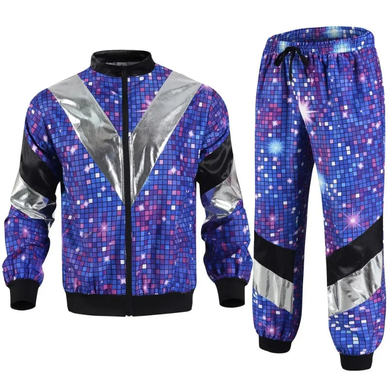 1990s retro disco tracksuit 2-piece carnival costume jacket and pants for adults